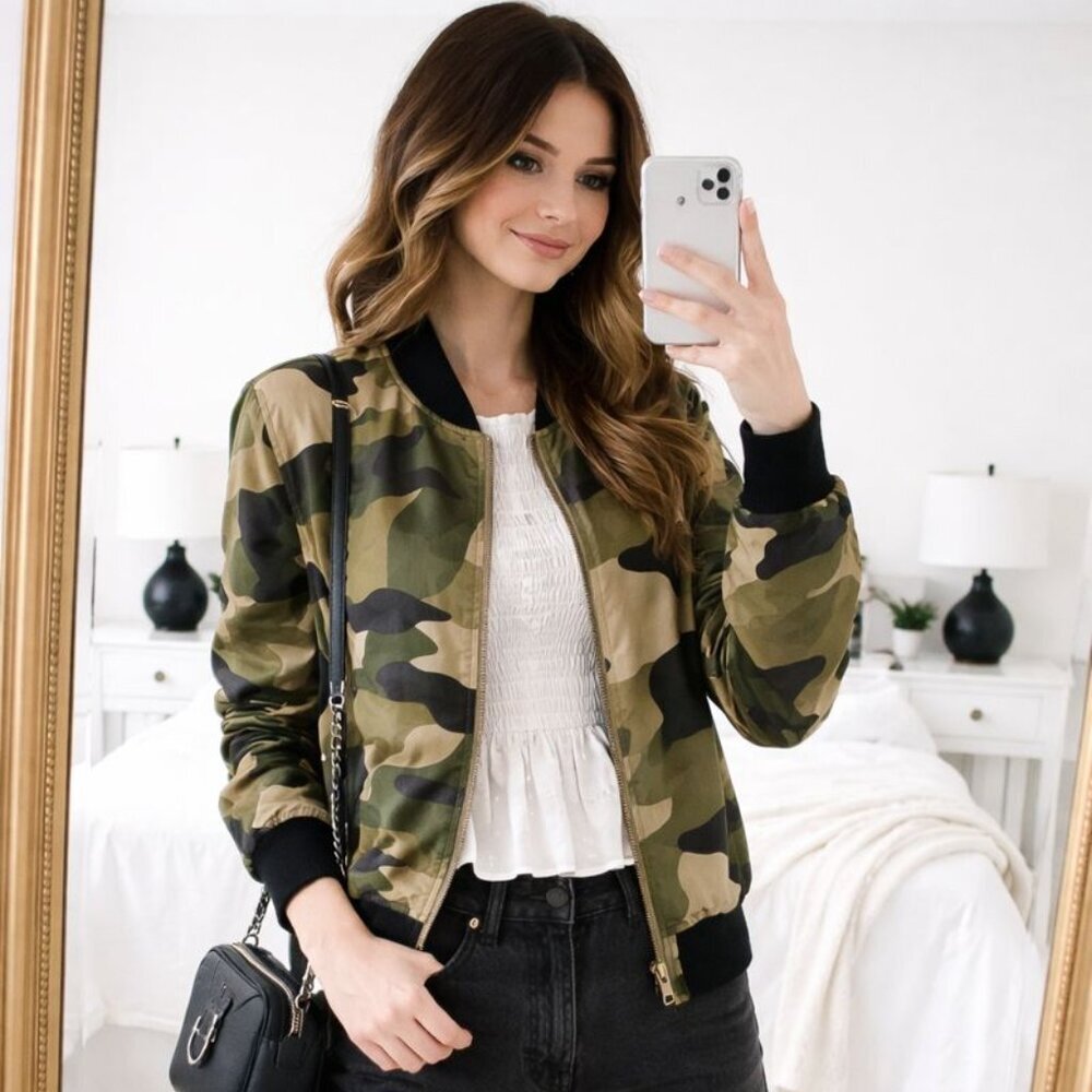 Roly Poly Green Camo Print Full Zip Long Sleeve Ja